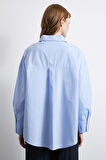 Omuzda Boncuk Detaylı  Oversize Gömlek Mavi