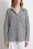 Multi Çizgili Cepli Gömlek Siyah
