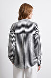 Multi Çizgili Cepli Gömlek Siyah