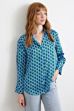 Geometrik Desenli Saten Gömlek Mavi