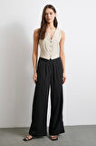 Yüksek Bel Beli Lastikli Geniş Paça Pantolon Siyah