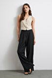 Yüksek Bel Beli Lastikli Geniş Paça Pantolon Siyah