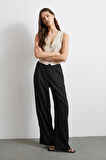 Yüksek Bel Beli Lastikli Geniş Paça Pantolon Siyah