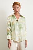 Ebruli Desen Saten GömleK Yeşil