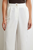 Çift Pileli Keten Pantolon Krem