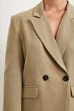 Çift Düğmeli Keten Blazer Ceket Haki