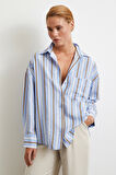Kahve Çizgili Gömlek Mavi