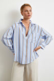 Kahve Çizgili Gömlek Mavi