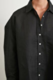 Cepli Oversize Keten Gömlek Siyah