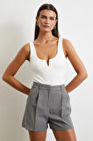 Piliseli Cepli Şort Gri