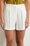 Piliseli Cepli Şort Ekru