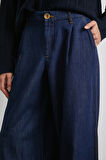 Yüksek Bel Geniş Paça Jean Lacivert