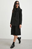 Çift Dügmeli Cep Kapaklı Blazer Ceket Siyah