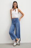 Yüksek Bel Cep Detaylı Wide Leg Jean Mavi
