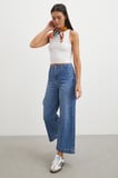 Yüksek Bel Cep Detaylı Wide Leg Jean Mavi
