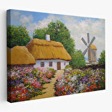 Ukrayna Köy Evi Manzarası Yağlıboya Görünüm Dekoratif Kanvas Duvar Tablosu-3681