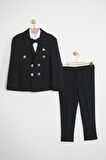 Erkek Çocuk Çizgili Ceket Gömlek Pantolon Papyonlu Takım Elbise Te.1001y
