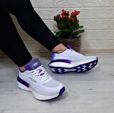 M.P 1674 beyaz-mor  Fuspetli Kadın Yürüyüş Dolgu Spor Ayakkabı