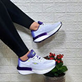 M.P 1674 beyaz-mor  Fuspetli Kadın Yürüyüş Dolgu Spor Ayakkabı