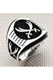 925 Ayar Gümüş Zülfikar Kılıçlı Erkek Yüzük - Siyah İşlemeli, El Yapımı Erkek Takı