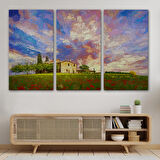 Toskana İtalyadaki Kırmızı Gelincik Tarlası Yağlıboya Görünüm Kanvas Tablosu-3697