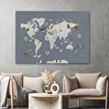 Çocuk Odası İçin Dekoratif Dünya Haritası Kanvas Duvar Tablosu-3698