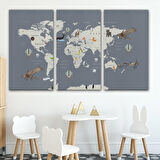 Çocuk Odası İçin Dekoratif Dünya Haritası Kanvas Duvar Tablosu-3698
