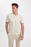 Slim Fit Kıvrılmaz Polo Yaka Kol Bantlı Pamuklu Tişört