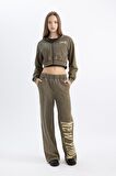 DeFacto Coool Crop Kapüşonlu Baskılı Soluk Yıkama Efektli Kalın Fermuarlı Sweatshirt C4475AX24SPAR191