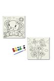 TATİL ETKİNLİĞİ-2'li Tuval Boyama Seti. 20x20 CM UV baskı + 6 Akrilik Boya + 1 Fırça-MODEL-47