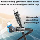 Coofbe Super Şarj Döner Başlık 27W Type-C to İphone Şarj Kablosu İphone 11 12 13 14 Pro Max Şarj Kablo