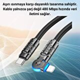Coofbe Super Şarj Döner Başlıklı 60W Type-C to Type-C Şarj Kablosu Type-C Hızlı Data ve Şarj Kablosu