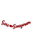 Kaligrafi Banner Seni Seviyorum Kırmızı