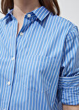Marie Marot Normal Klasik Yaka Çizgili Mavi Kadın Gömlek EVA