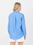 Marie Marot Normal Gömlek Yaka Çizgili Mavi Kadın Gömlek NANA