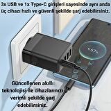 Coofbe Super Şarj Akım Korumalı 45W 3xUSB 1XPD Şarj Başlığ Tüm Cihazlara Uyumlu Şarj Aleti Başlık