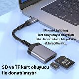 Coofbe İPhone to SD-MicroSD Hafıza Kart Okuyucu Dönüştürücü Adaptör 480Mbps İphone Kart Okuyucu