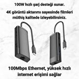 Coofbe 7İN1 100W Type-C Hub Type-C to 4K 30Hz Hdmı 100Mbps Rj45 SD-TF USB3.0 USB2.0 Type-C Dönüştürücü