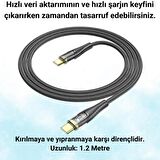 Coofbe Super Şarj Transparan 1.2Mt 60W Type-C to Type-C Şarj Kablosu Örgü Tasarım Kopmaz Kablo