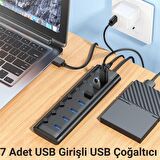 Coofbe 7in1 USB Çoğaltıcı Hub Led Işıklı Kontrol Düğmeli 1.2Metre 7xUSB Çoğaltıcı Hub