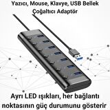 Coofbe 7in1 USB Çoğaltıcı Hub Led Işıklı Kontrol Düğmeli 1.2Metre 7xUSB Çoğaltıcı Hub
