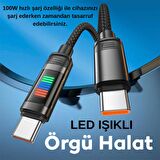 Coofbe Super Şarj Örgü Halat 100W  Type-C to Type-C Şarj Kablosu Type-C Hızlı Data ve Şarj Kablosu