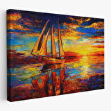 Deniz ve Yelkenli Manzarası Yağlıboya Görünüm Dekoratif Kanvas Duvar Tablosu-3708