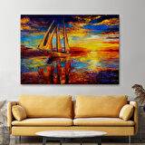 Deniz ve Yelkenli Manzarası Yağlıboya Görünüm Dekoratif Kanvas Duvar Tablosu-3708