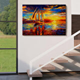 Deniz ve Yelkenli Manzarası Yağlıboya Görünüm Dekoratif Kanvas Duvar Tablosu-3708