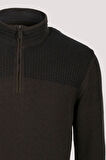  Erkek Triko Yarım Fermuarlı Triko Haki Slim Fit Desenli Pamuklu Knitwear NCS JEANS 3709