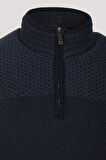 Erkek Triko Yarım Fermuarlı Triko Lacivert Slim Fit Desenli Pamuklu Knitwear NCS JEANS 3709