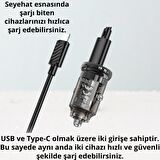 Coofbe HC Super Şarj USb Type-C Girişli Ve İphone Şarj Kablolu PD30W Araç Şarjı Araç Çakmaklık Hızlı Şarj Aleti