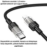 Coofbe Transparan Super Şarj 27W Type-C to İphone Şarj Kablosu İphone 11 12 13 14 Pro Max Şarj Kablo