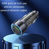 Coofbe Super USB+Type-C Giriş PD43W Araç Çakmaklık Şarjı İphone Şarj Kablosu İphone 14 13 12 11 Şarj